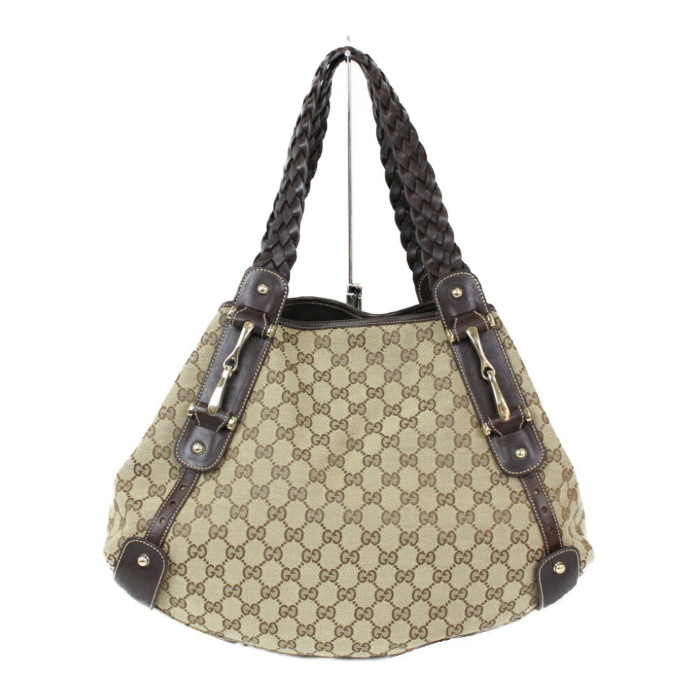GUCCI Horsebit Tote Bag Brown Beige Tan GG Canvas classic handbag
